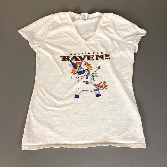 Fruit Of The Loom Ravens T-Shirt‎ Unicorn Dabbing Graphic Tee Women's Medium - Picture 1 of 9